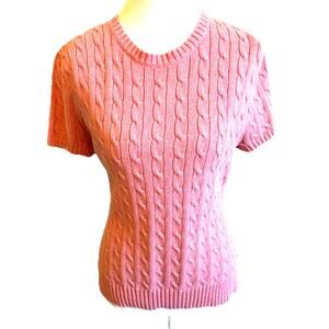 Y2K Tommy Hilfiger Cable Knit Sweater Chunky Pink Academia Preppy Barbie Women L